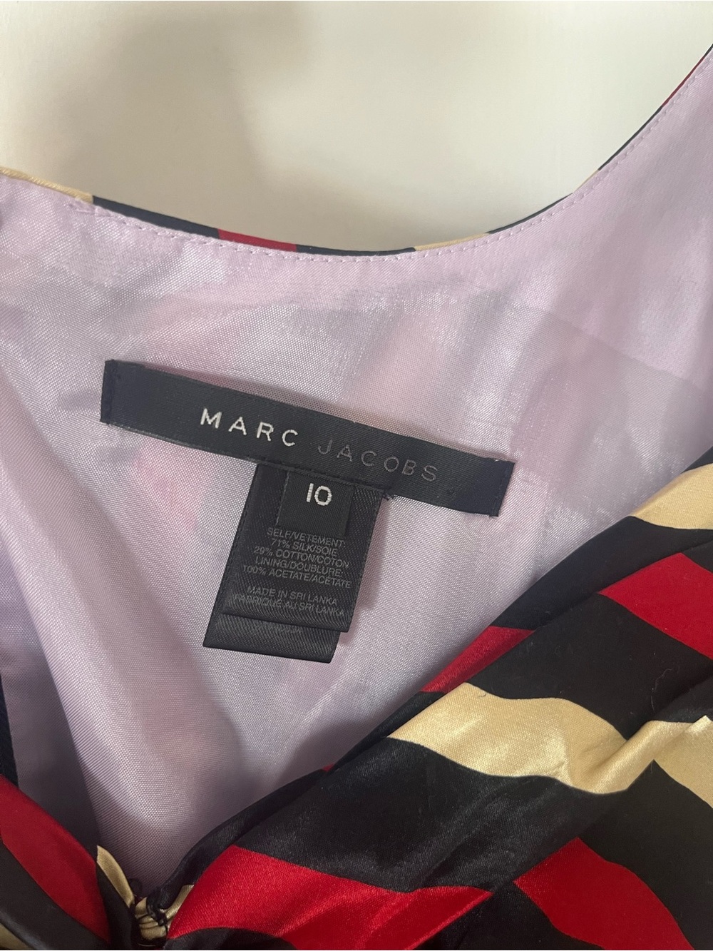 Marc Jacobs Red, Black & Cream Striped Midi Dress with Bow Detail - Picture 2 of 5